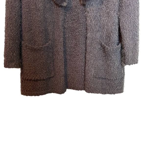 Knox Rose Gray Open Front Cardigan Sweater Faux Fur Detachable Collar Sz. S - Picture 5 of 15